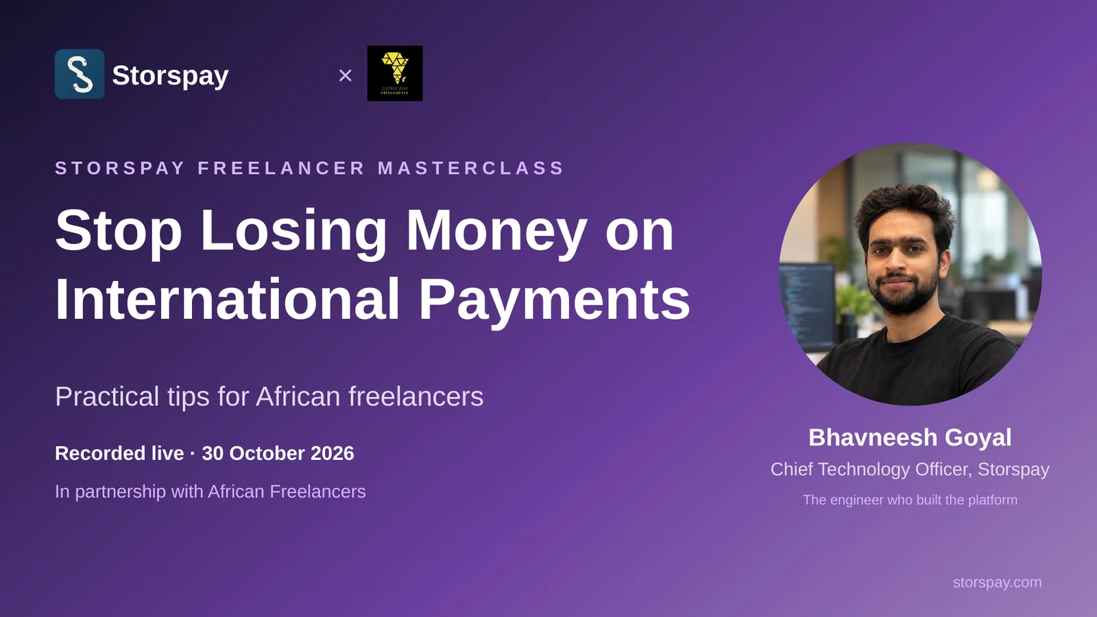 Diapositive 1 sur 21 : Arrêtez de perdre de l’argent sur vos paiements internationaux — masterclass freelance Storspay